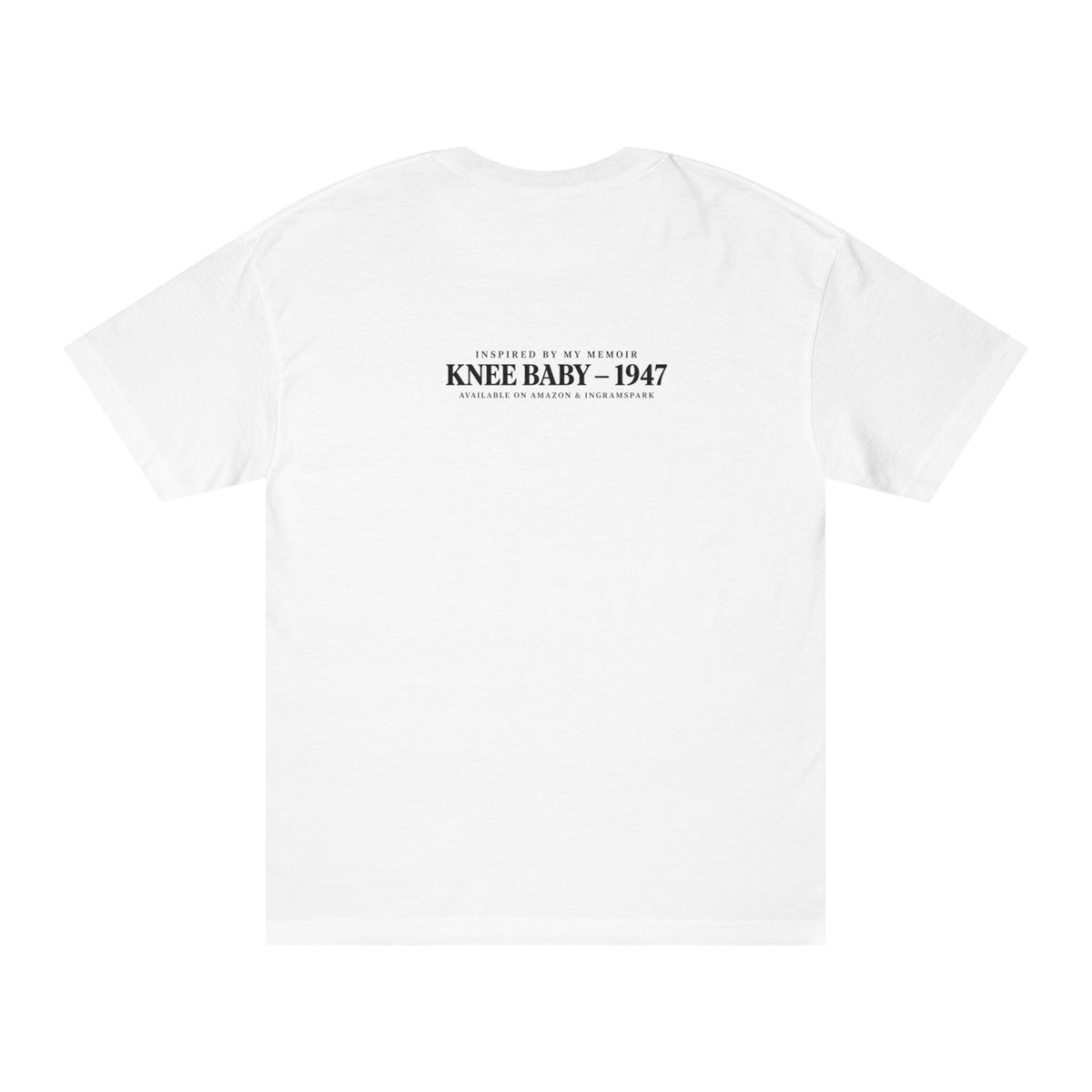 KNEE BABY Graphic Tee — Minimal Chest Logo & Back Text