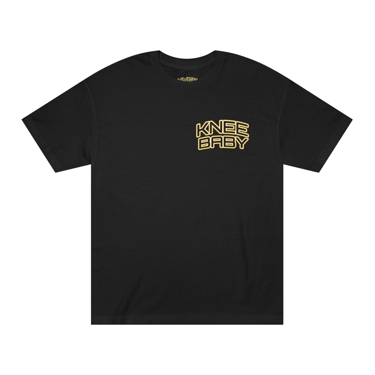 KNEE BABY Graphic Tee — Minimal Chest Logo & Back Text