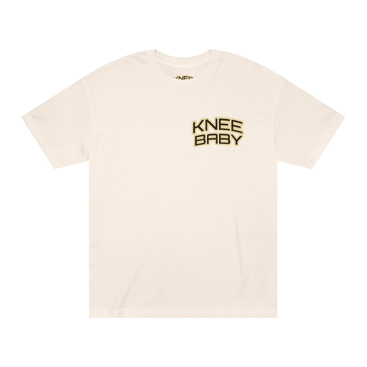 KNEE BABY Graphic Tee — Minimal Chest Logo & Back Text