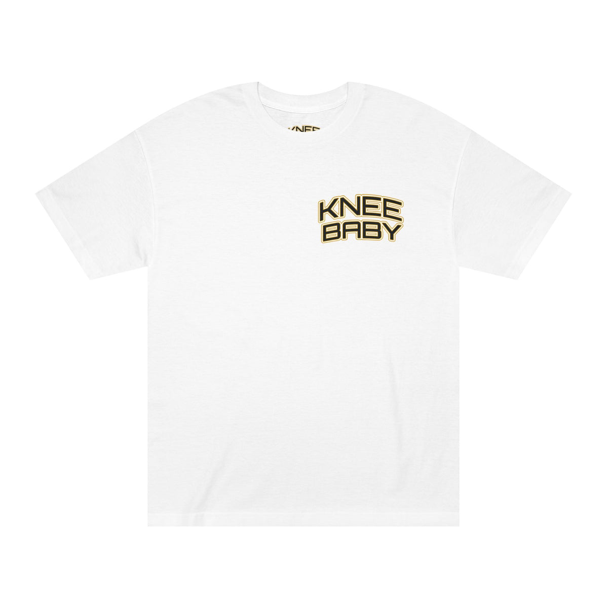 KNEE BABY Graphic Tee — Minimal Chest Logo & Back Text