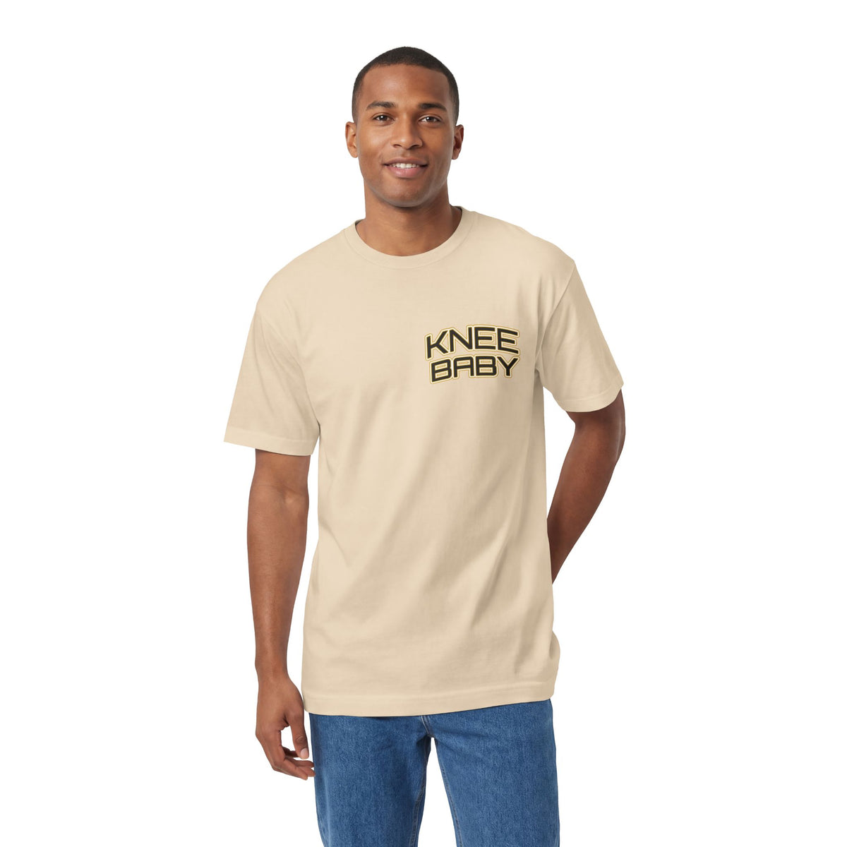 KNEE BABY Graphic Tee — Minimal Chest Logo & Back Text