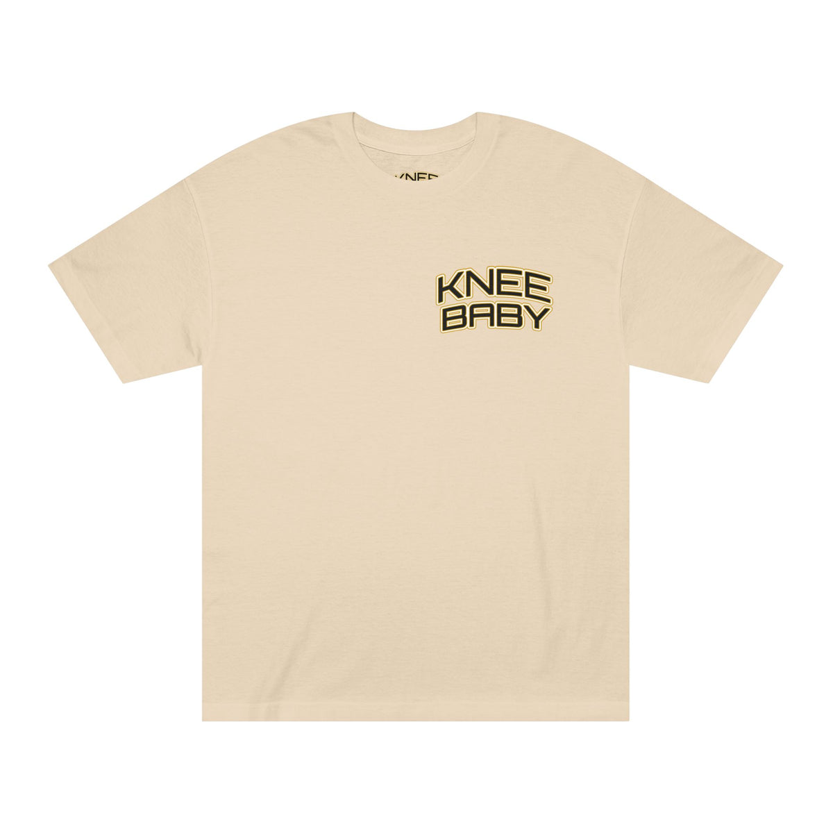 KNEE BABY Graphic Tee — Minimal Chest Logo & Back Text