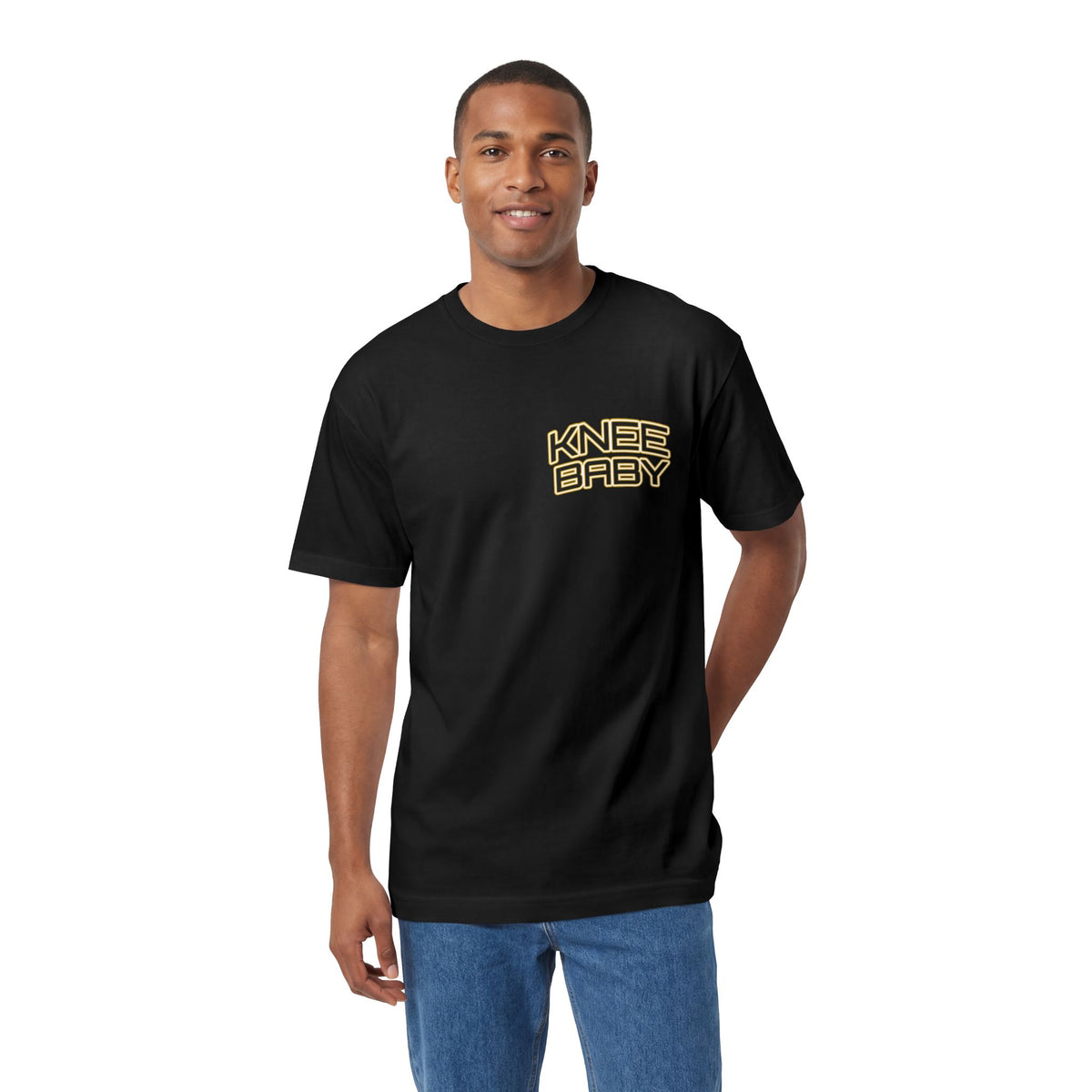KNEE BABY Graphic Tee — Minimal Chest Logo & Back Text